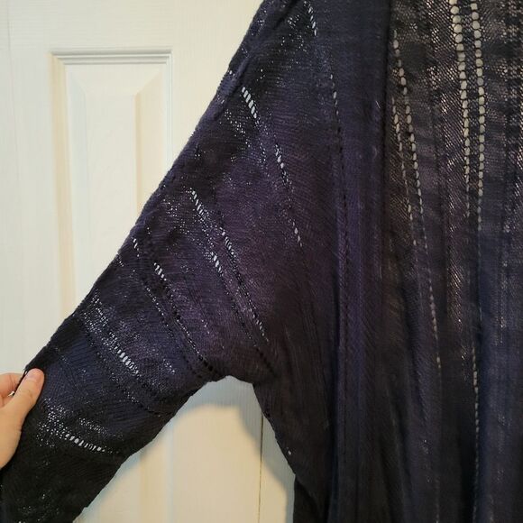 Ellos Navy Blue Open Knit Fringe Trim Cardigan Sweater Size 1X - Picture 3 of 6